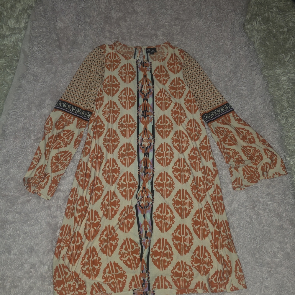Beige by eci Orange and Cream Patterned Dress